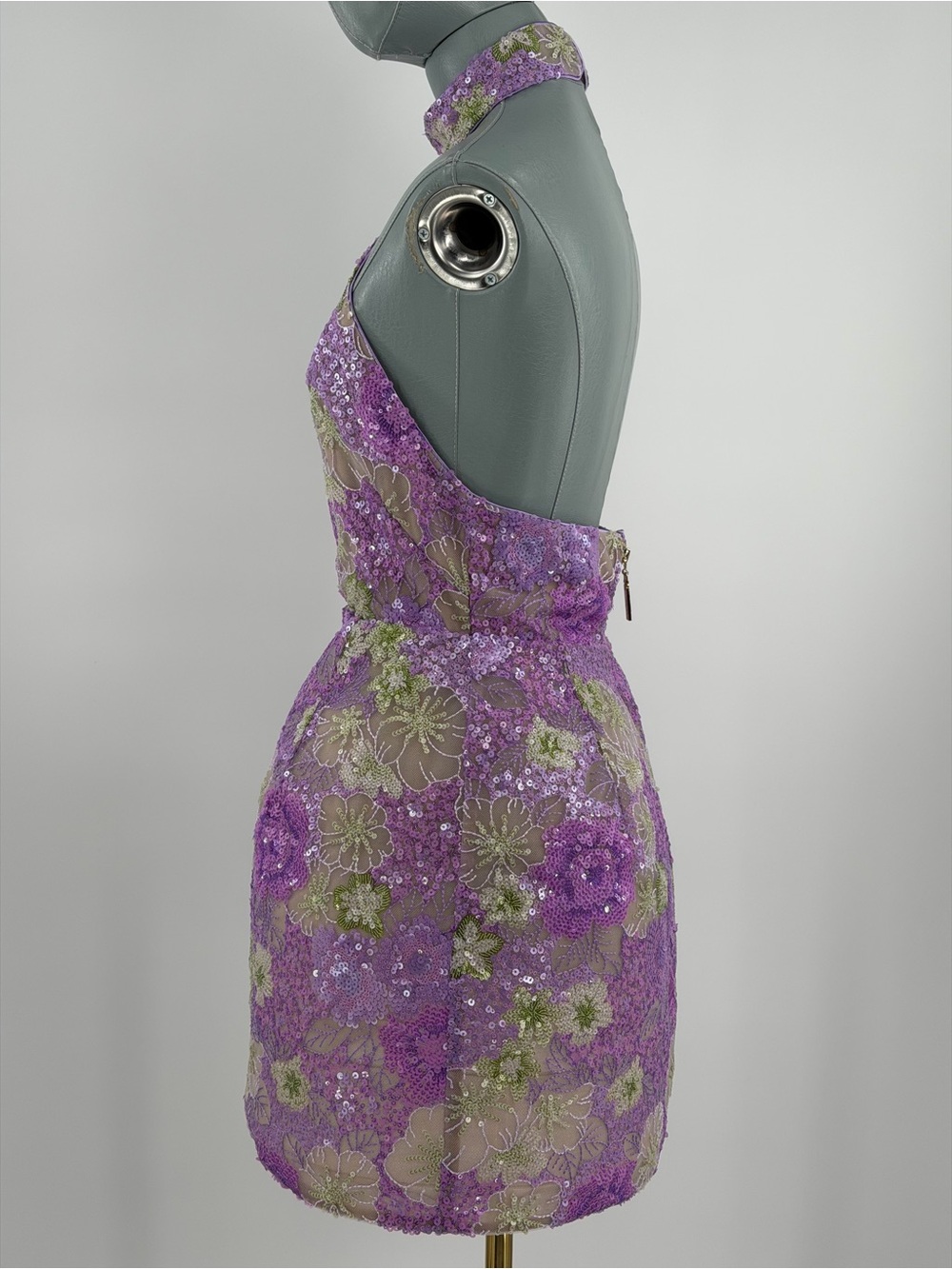 🆕 BRONX & BANCO 🧿 NWOT Deidre Floral Sequin Halter Mini Dress, Lilac Sz S US 4 - Picture 8 of 16